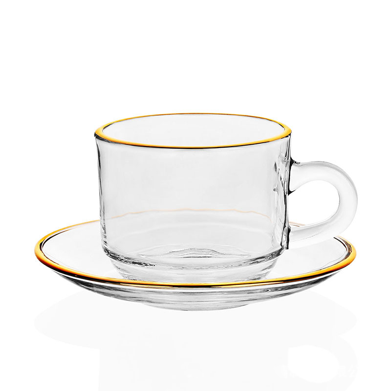 Espresso Cup Saucer - Golden edge Glass Coffee Cups,Lover Couple