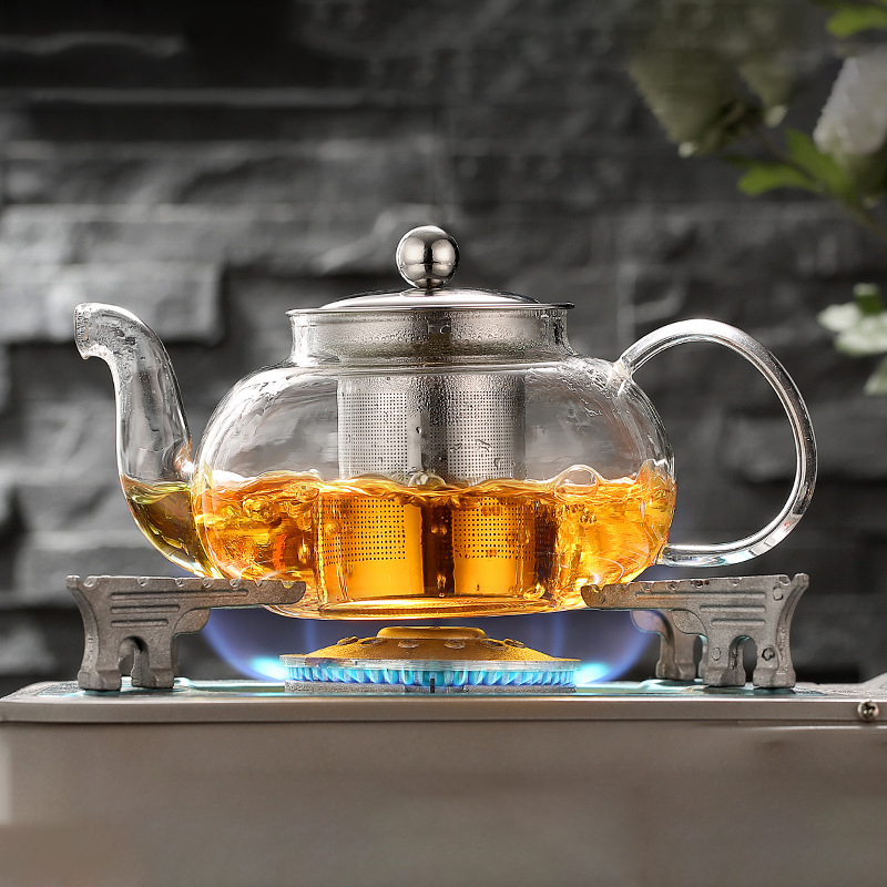 Coffee Tea Sugar Canister Set - 600/800ml Heat Resistant Glass Teapot Flower