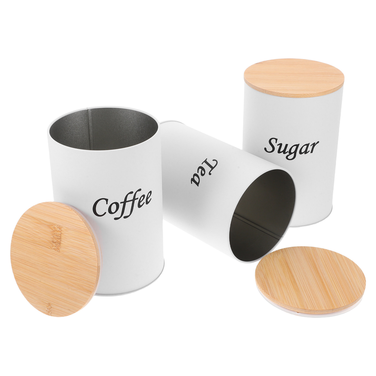 Coffee Tea And Bean - 3Pcs Airtight Round Canisters Galvanized Iron