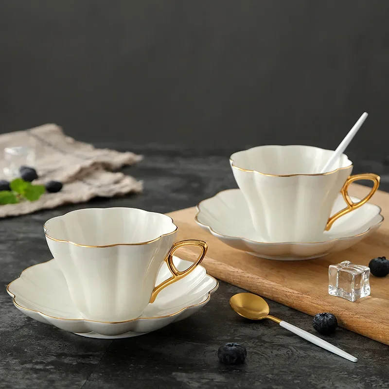 Espresso Cup Saucer - Ceramic Elegant Flower Bone China Coffee