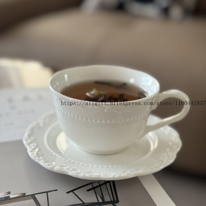 Espresso Cup Saucer - French Light Luxury Embossed Floral Coffee