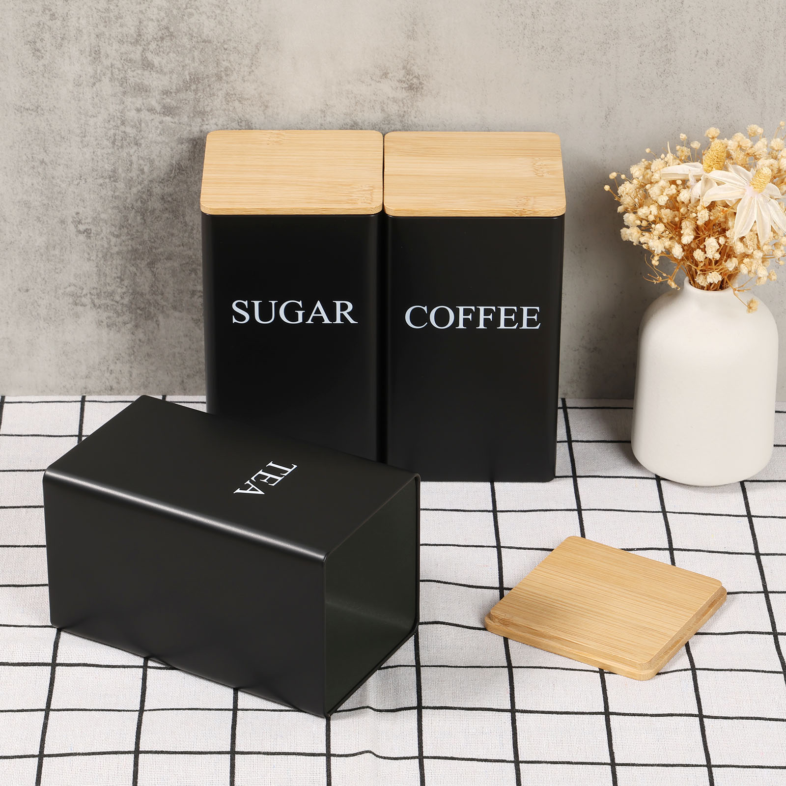 Coffee Tea Sugar Canister Set - Coffee Bean Storage Jar Metal Coffee