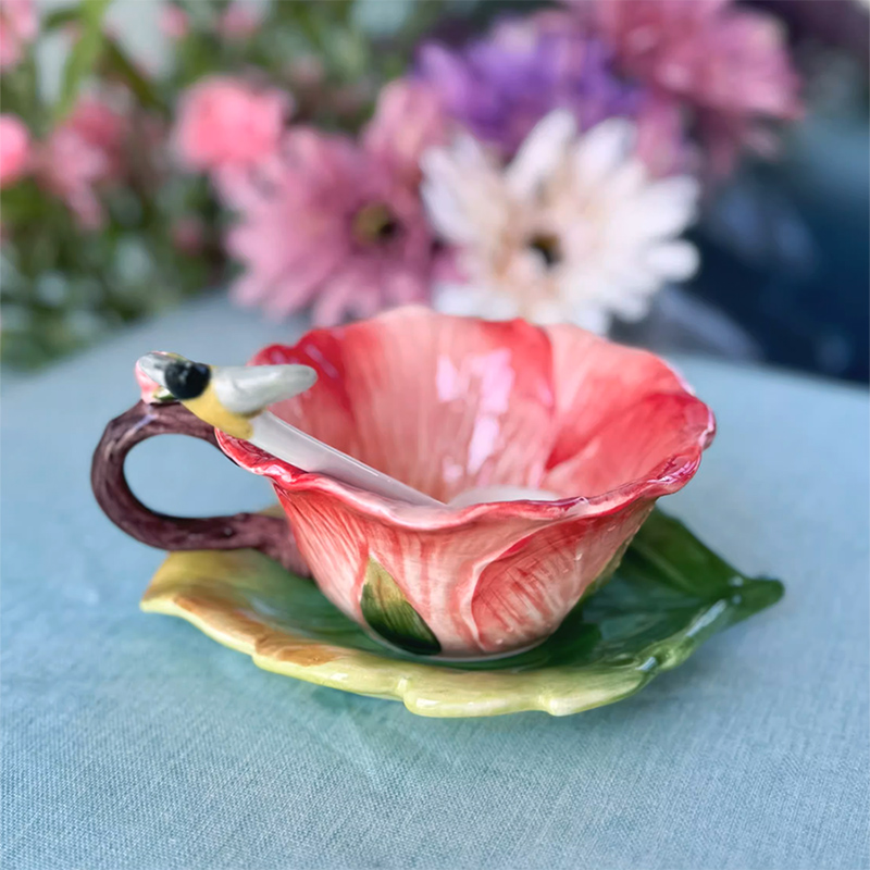 Coffee Or Tea Please - Ceramic Flower Coffee Cup with Saucer