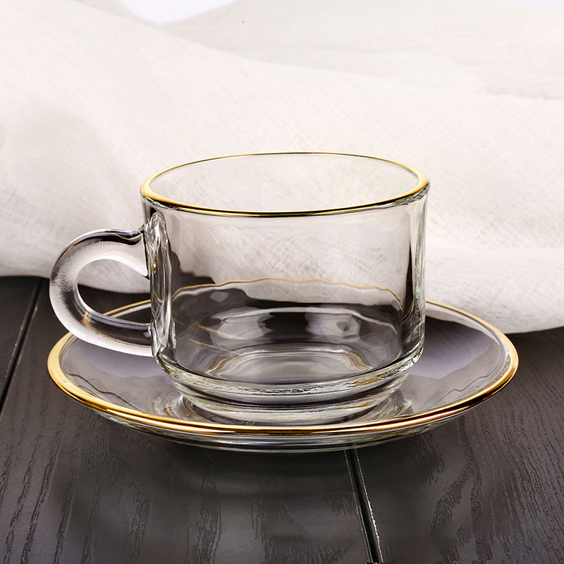 Golden edge Glass Coffee Cups, - Espresso Cup Saucer ulasan dan harga
