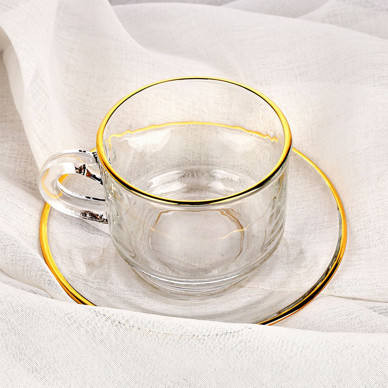 Golden edge Glass Coffee Cups, - Espresso Cup Saucer ulasan dan harga
