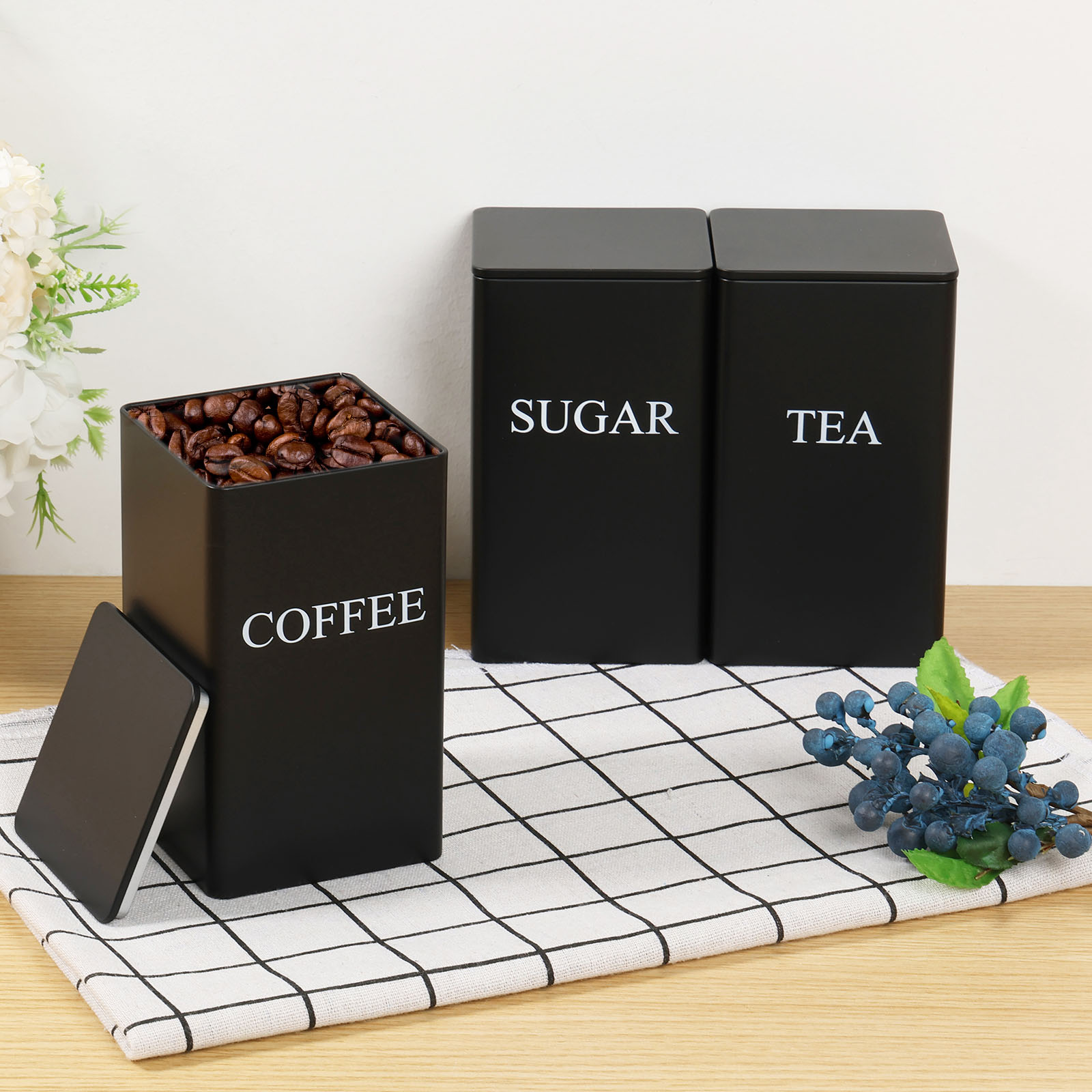 3Pcs Coffee Bean Storage Canis - Coffee Tea Sugar Canister Set ulasan dan harga