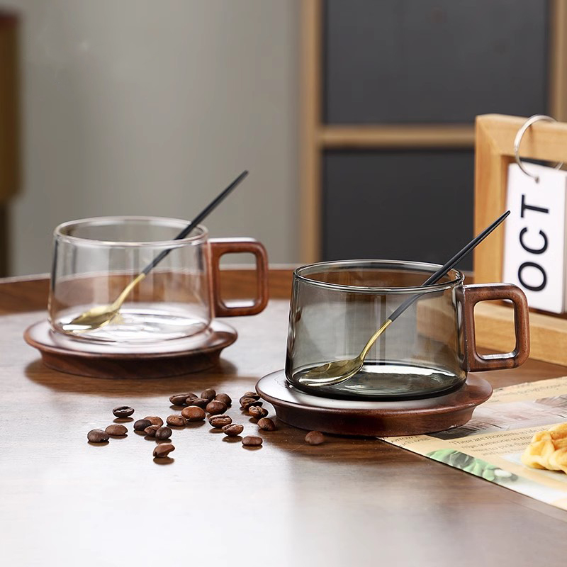 Wood Handle Coffee Mug With Sp - Espresso Cup Saucer ulasan dan harga