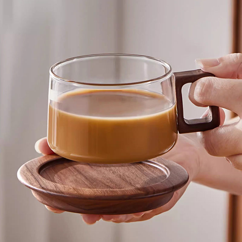 Wood Handle Coffee Mug With Sp - Espresso Cup Saucer ulasan dan harga