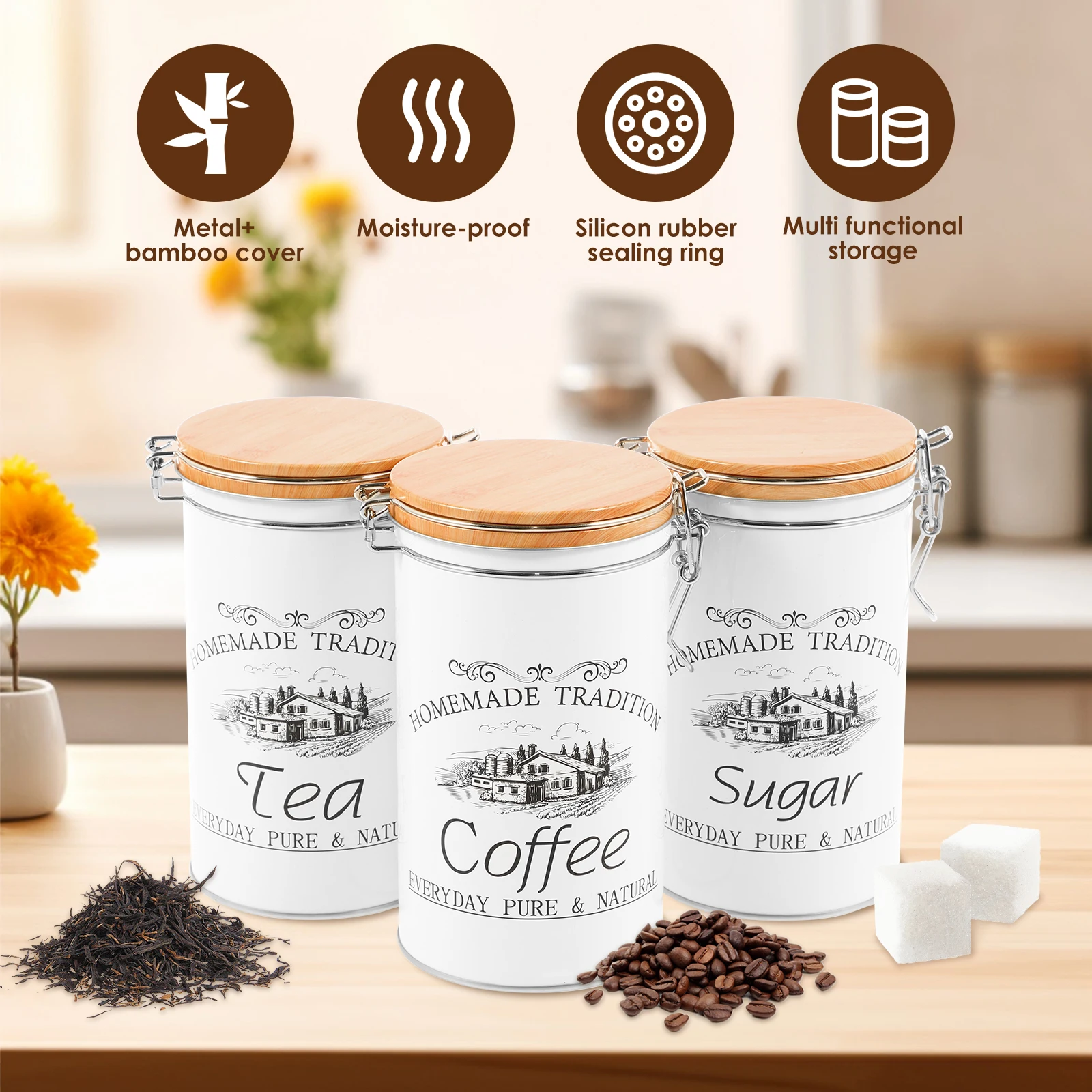3Pcs/Set Tea Coffee Sugar Cani - Coffee Tea Sugar Canister Set ulasan dan harga
