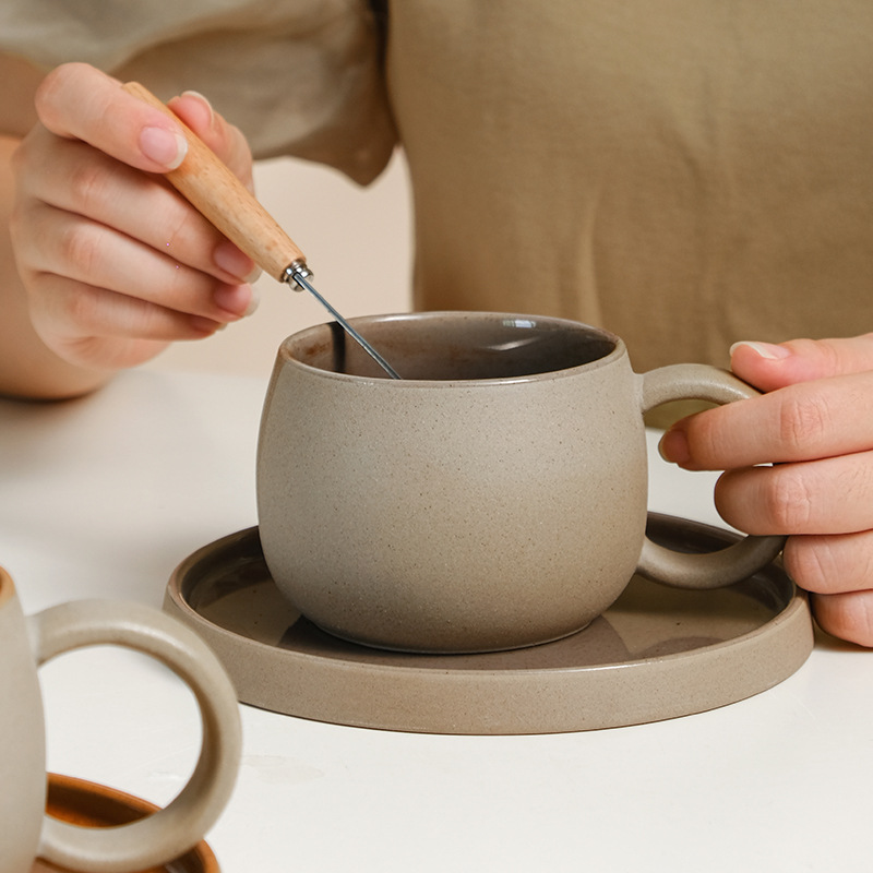 Retro Coarse Pottery Mug and S - Espresso Cup Saucer ulasan dan harga