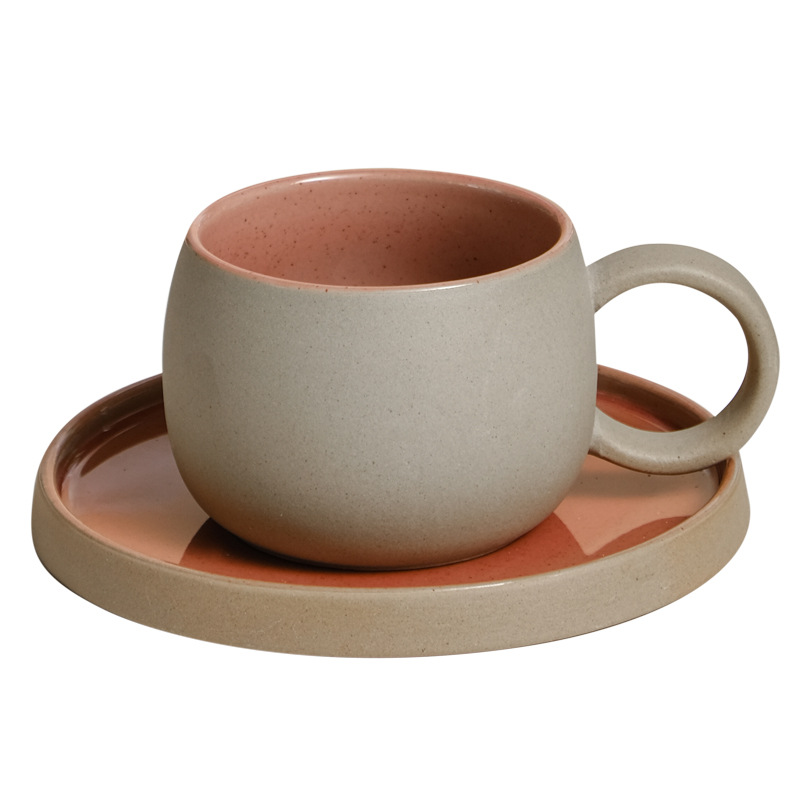 Retro Coarse Pottery Mug and S - Espresso Cup Saucer ulasan dan harga