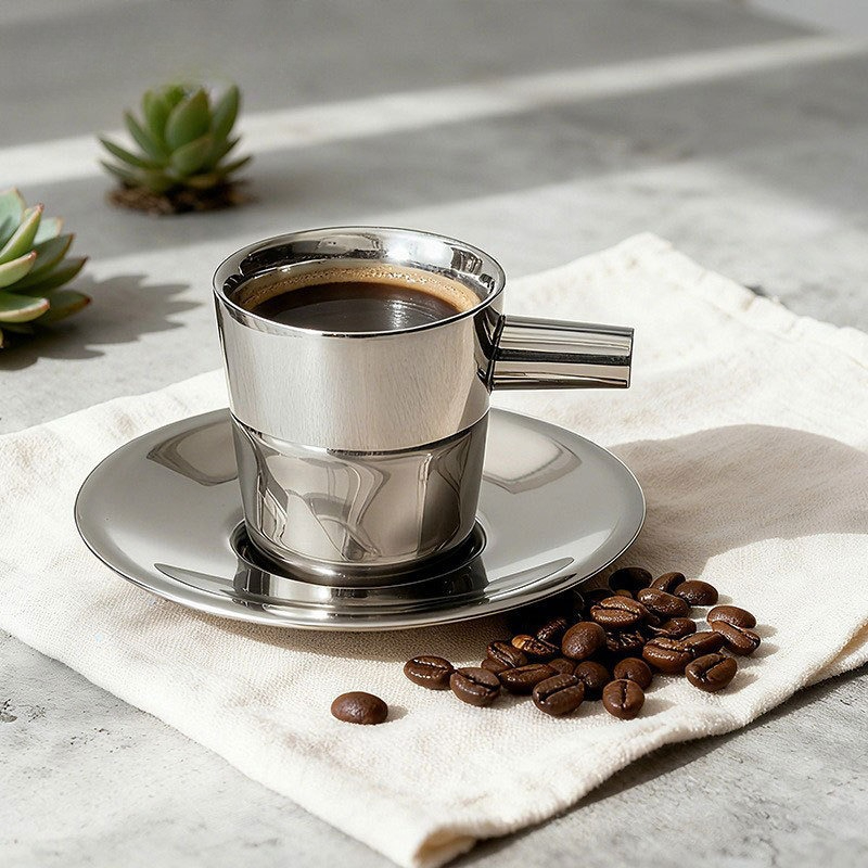 2 pack Stainless Steel Coffee  - Espresso Cup Saucer ulasan dan harga