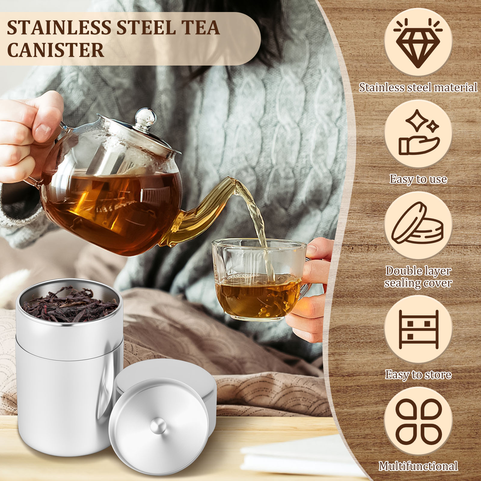 Stainless Steel Tea Leaf Tins  - Coffee Tea Leaf And Bean ulasan dan harga