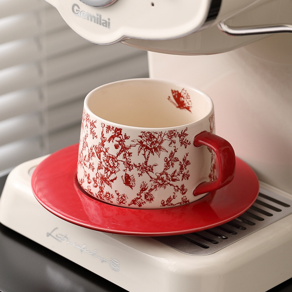 Vintage Flowers Pattern Coffee - Espresso Cup Saucer ulasan dan harga