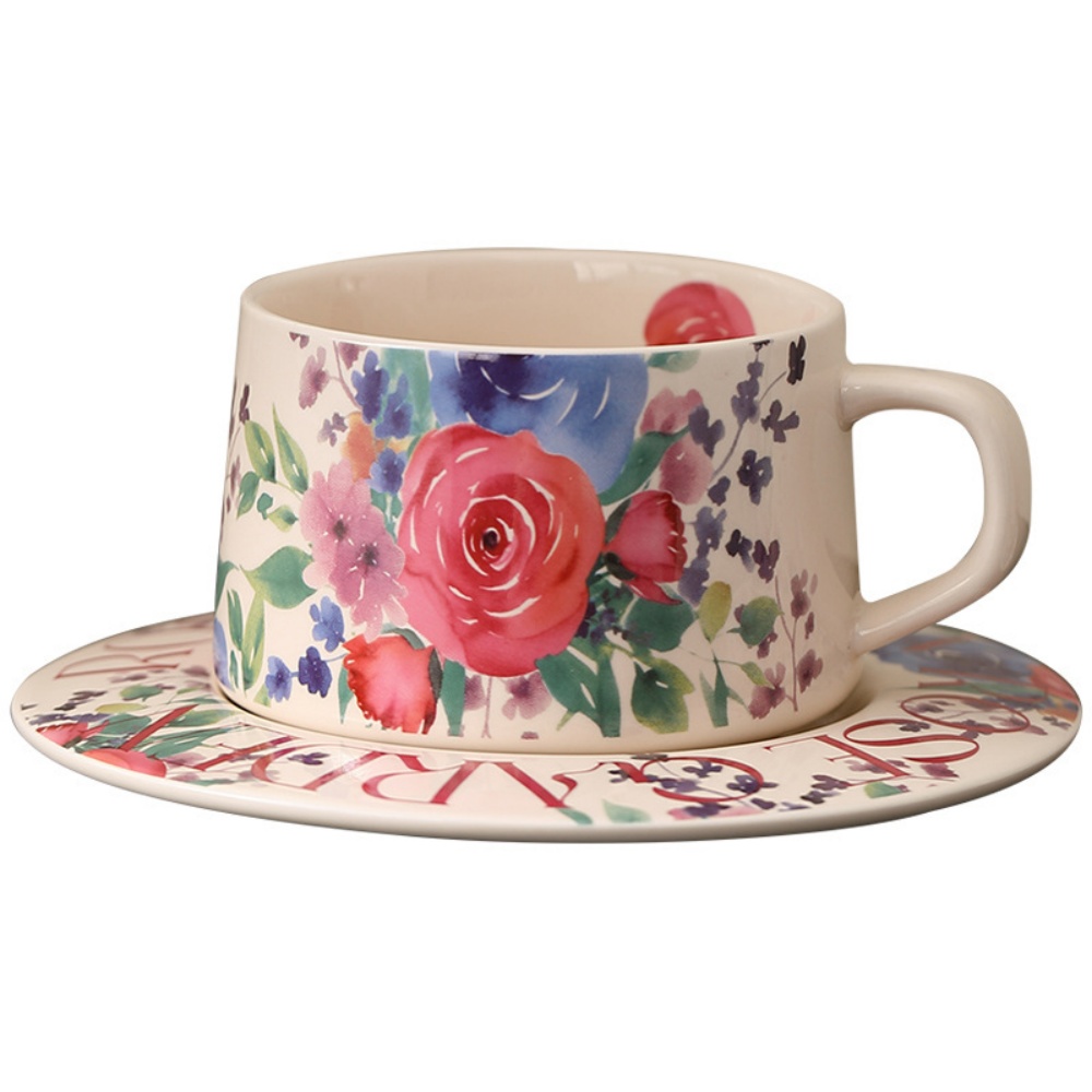 Vintage Flowers Pattern Coffee - Espresso Cup Saucer ulasan dan harga
