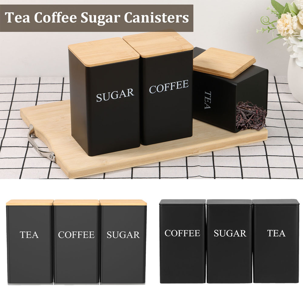 Coffee Bean Storage Jar Metal  - Coffee Tea Sugar Canister Set ulasan dan harga