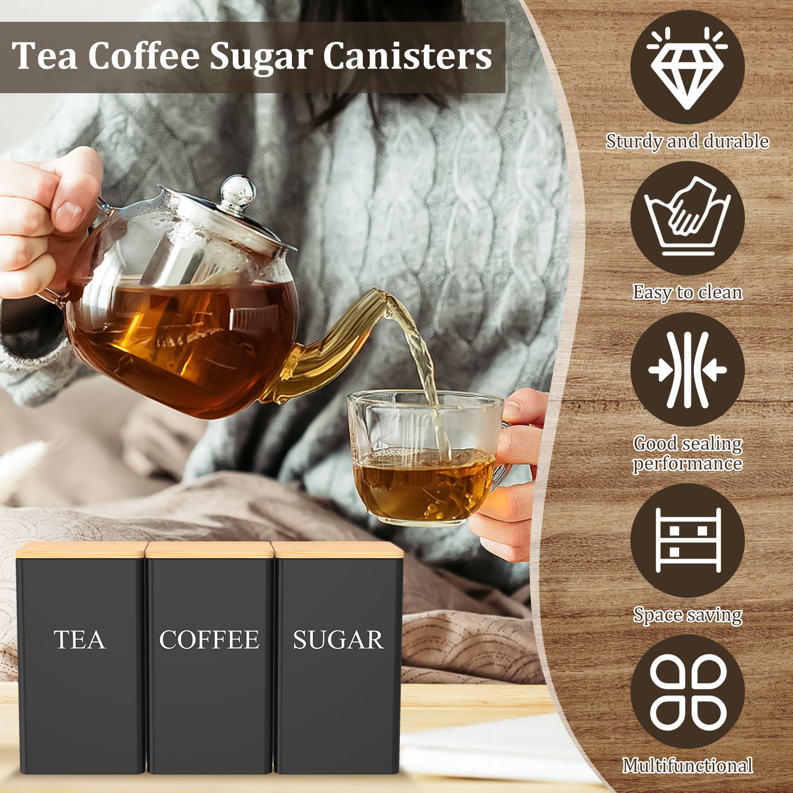 Coffee Bean Storage Jar Metal  - Coffee Tea Sugar Canister Set ulasan dan harga