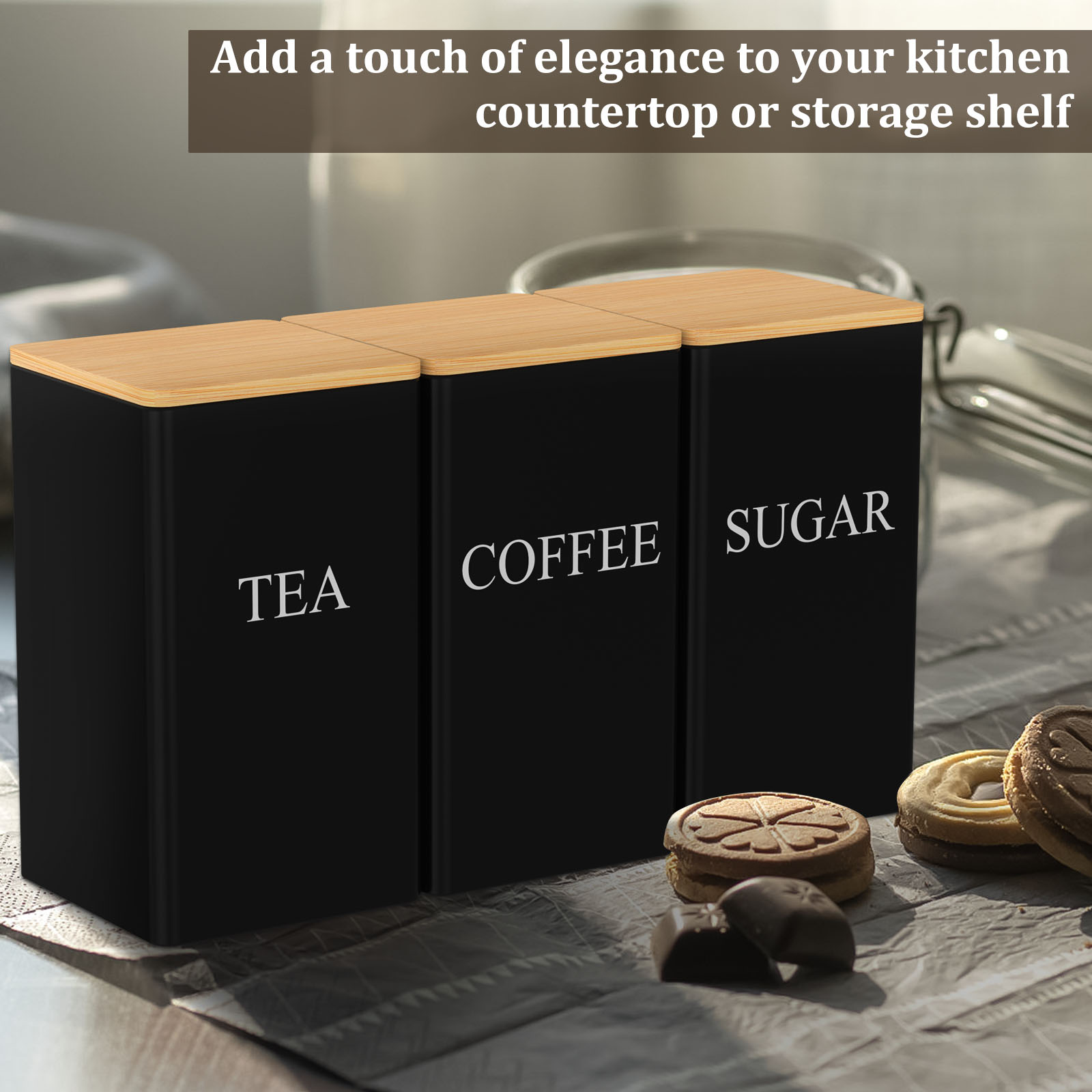 Coffee Bean Storage Jar Metal  - Coffee Tea Sugar Canister Set ulasan dan harga